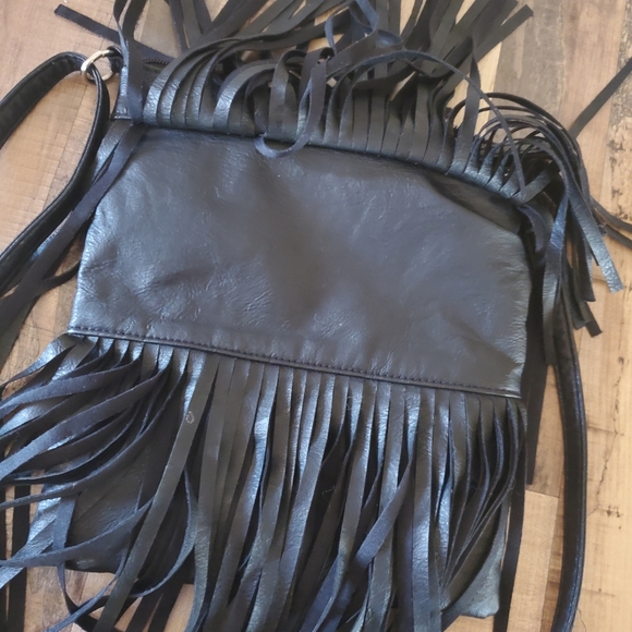Bongo black fringe crossbody bag purse with stud detail and an adjustable strap - Picture 6 of 16